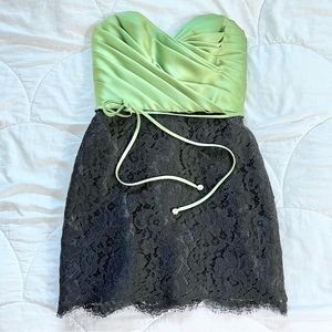 Lazaro - Green and Black satin and lace Cocktail Dress
